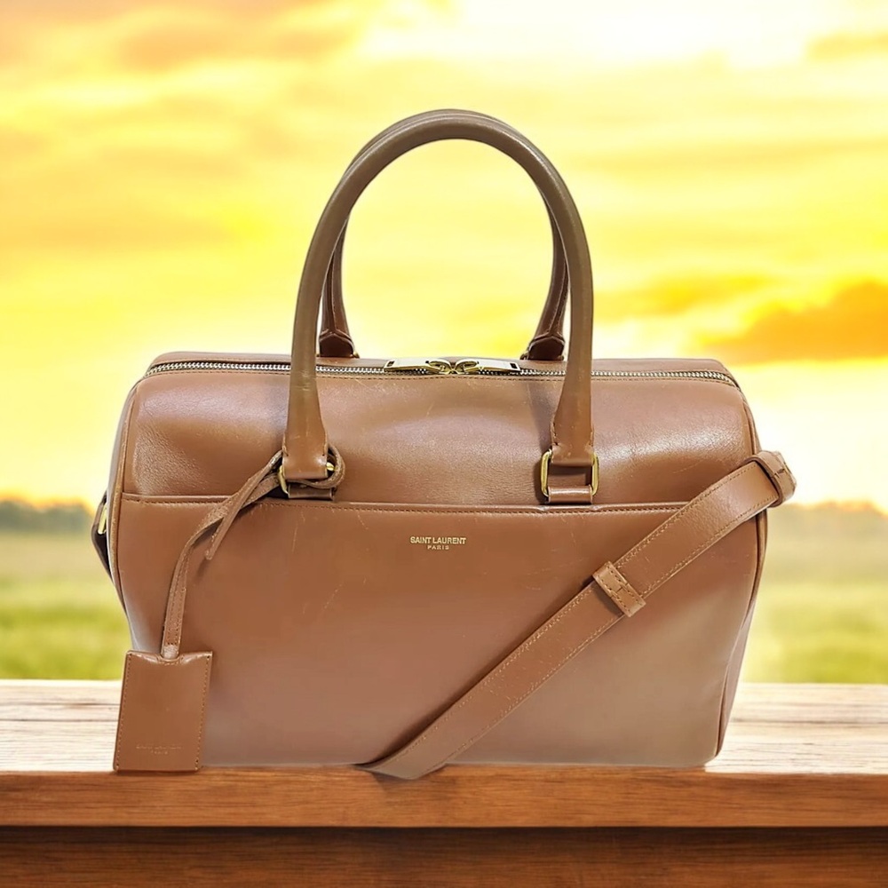 Yves St. Laurent leather Classic Duffle 6 Boston bag 2 way tan brown